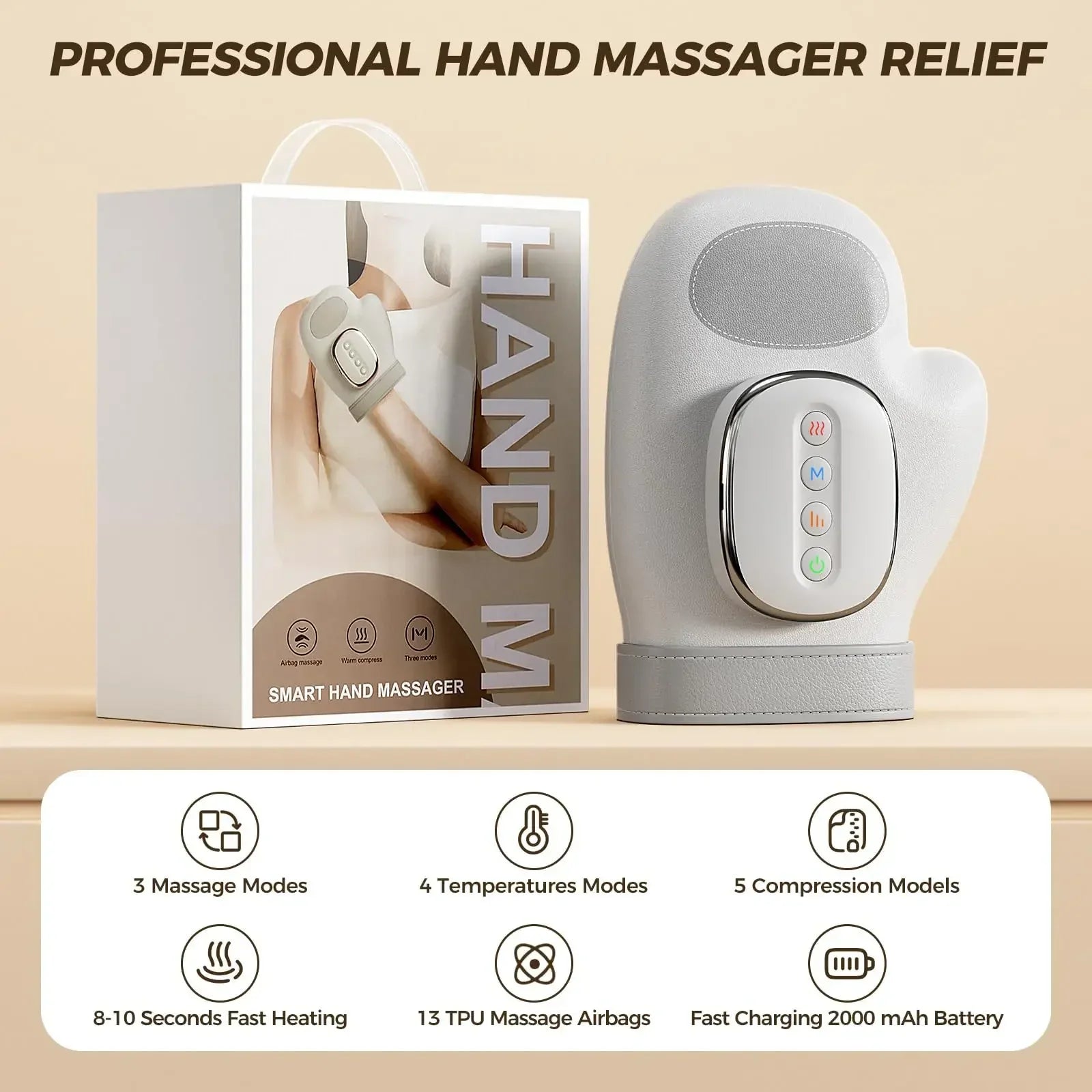 Electric Draadloze Handmassage Apparaat With Airbag Compression Warm Heating Cordless Glove Massager Application for Palm Finger Relaxation Gift