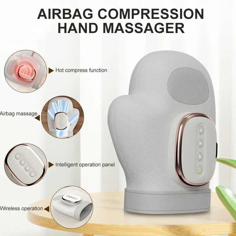 Electric Draadloze Handmassage ApparaataWith Airbag Compression Warm Heating Cordless Glove Massager Application for Palm Finger Relaxation Gift