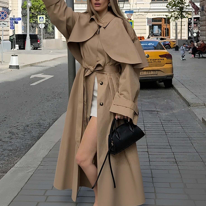 Loose Lapels Long Sleeve Trench Coat Mid-length Coat For Women