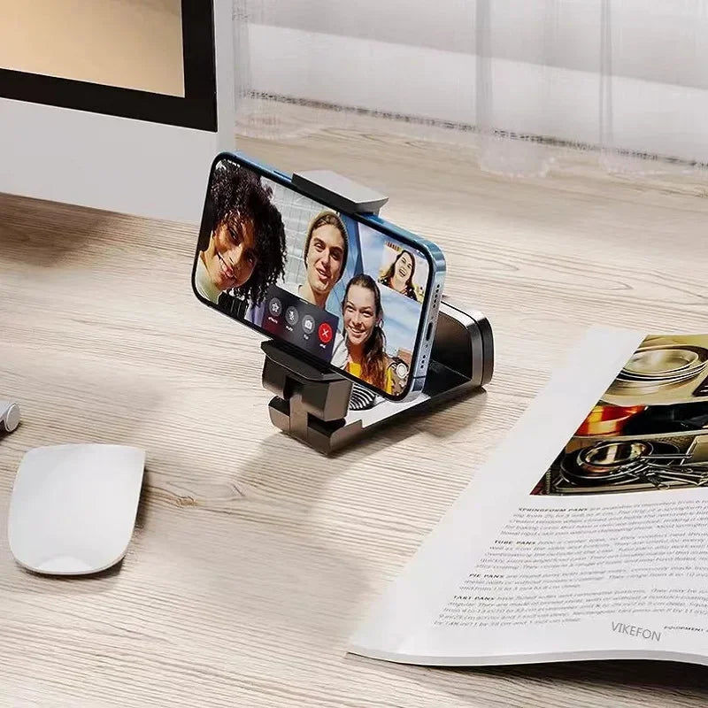 Opvouwbare 360 graden Telefoonhouder met smartphone voor videochat, ideaal voor thuis en op kantoor.