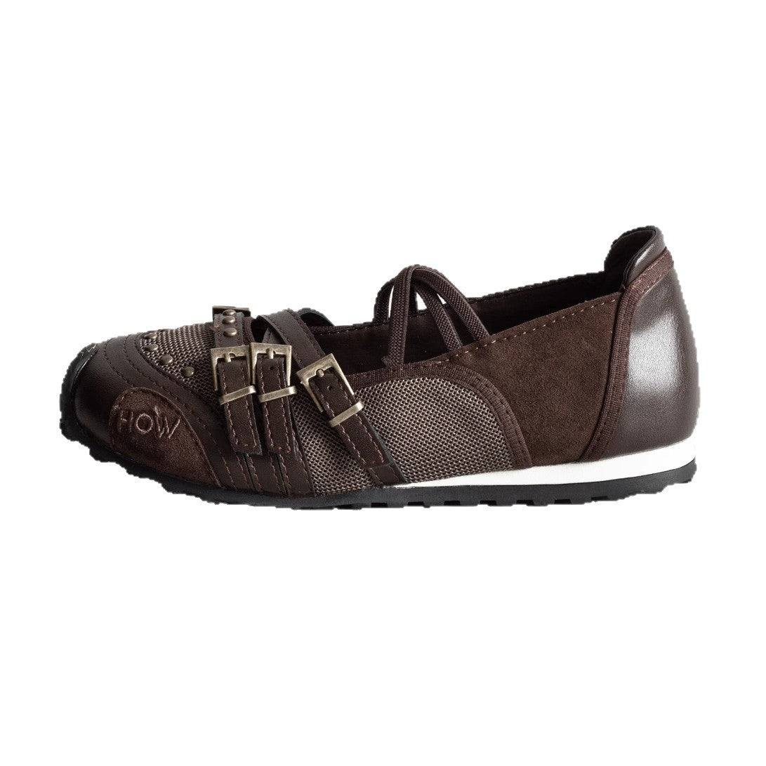 Brown Niche Retro Belt Buckle Sports Mary Jane Shoes Women