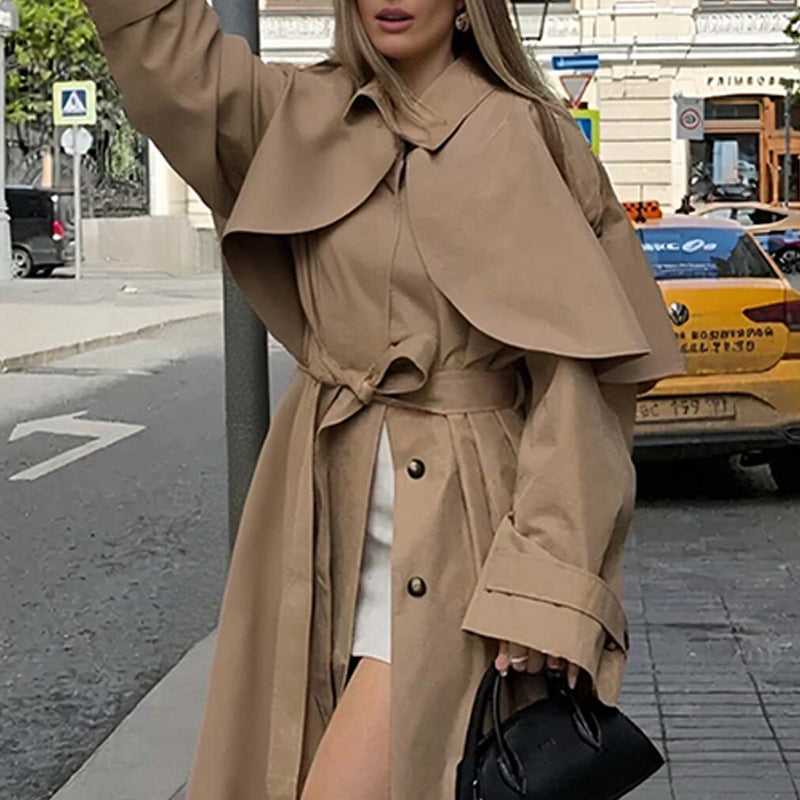 Loose Lapels Long Sleeve Trench Coat Mid-length Coat For Women