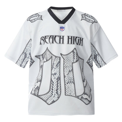 Snake Scale Design Mesh Jersey Short Sleeve T-shirt Loose