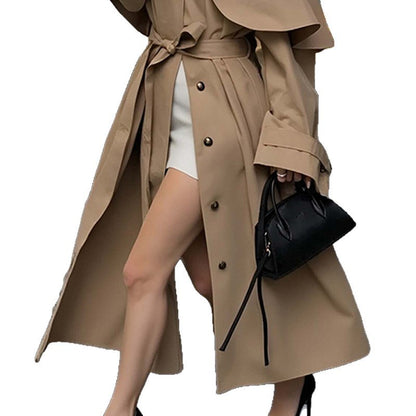 Loose Lapels Long Sleeve Trench Coat Mid-length Coat For Women
