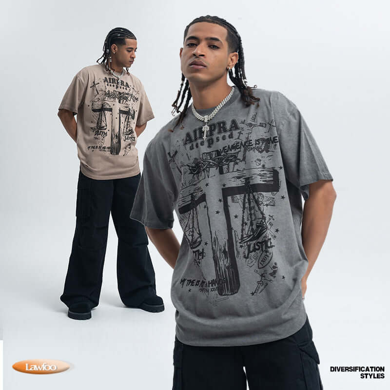 Printed Cotton Short-sleeved T-shirt Men&