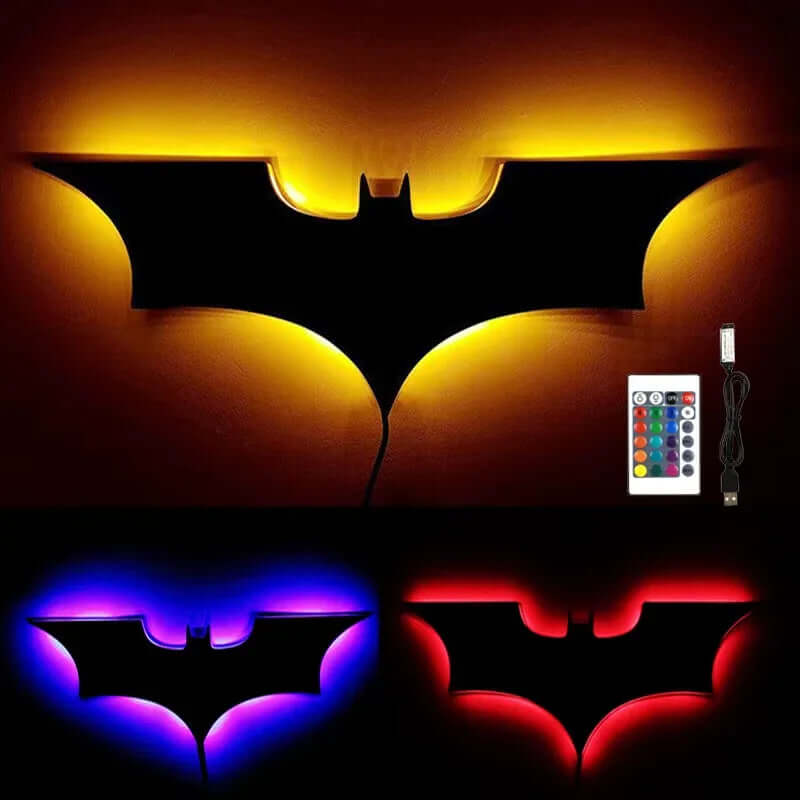 Creative 3D Batman Wandlamp RGB LED Mirror Light with Remote Control for Bedroom Living Room Porch Passage