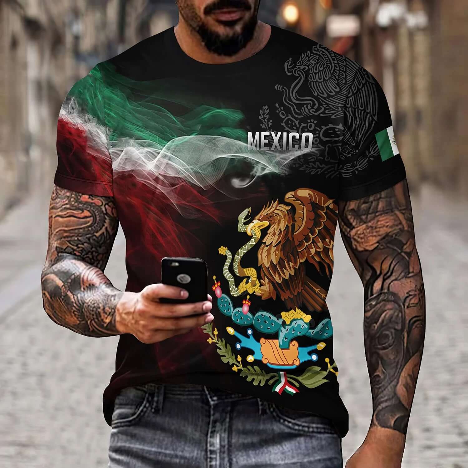 Eagle And Snake T-shirt Loose Round Neck Men&
