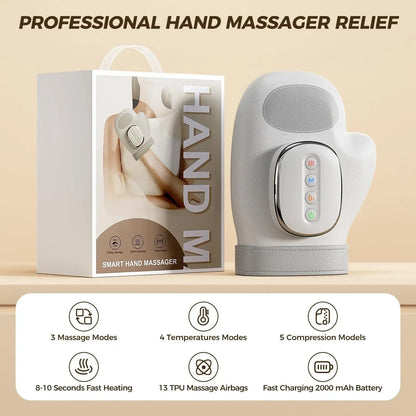 Electric Draadloze Handmassage Apparaat Ｗith Airbag Compression Warm Heating Cordless Glove Massager Application for Palm Finger Relaxation Gift