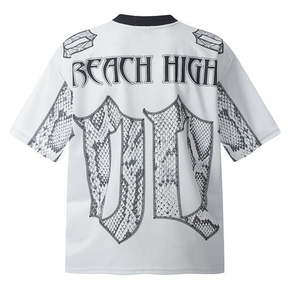 Snake Scale Design Mesh Jersey Short Sleeve T-shirt Loose