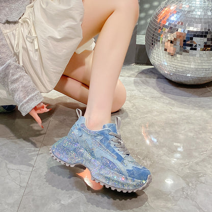 Glitter Diamond Purple Platform Sneakers Women Luxury Suede Casual Running Shoes Fashion Bling Cushion Dad Shoes