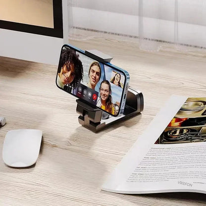 Opvouwbare 360 graden Telefoonhouder met smartphone voor videochat, ideaal voor thuis en op kantoor.