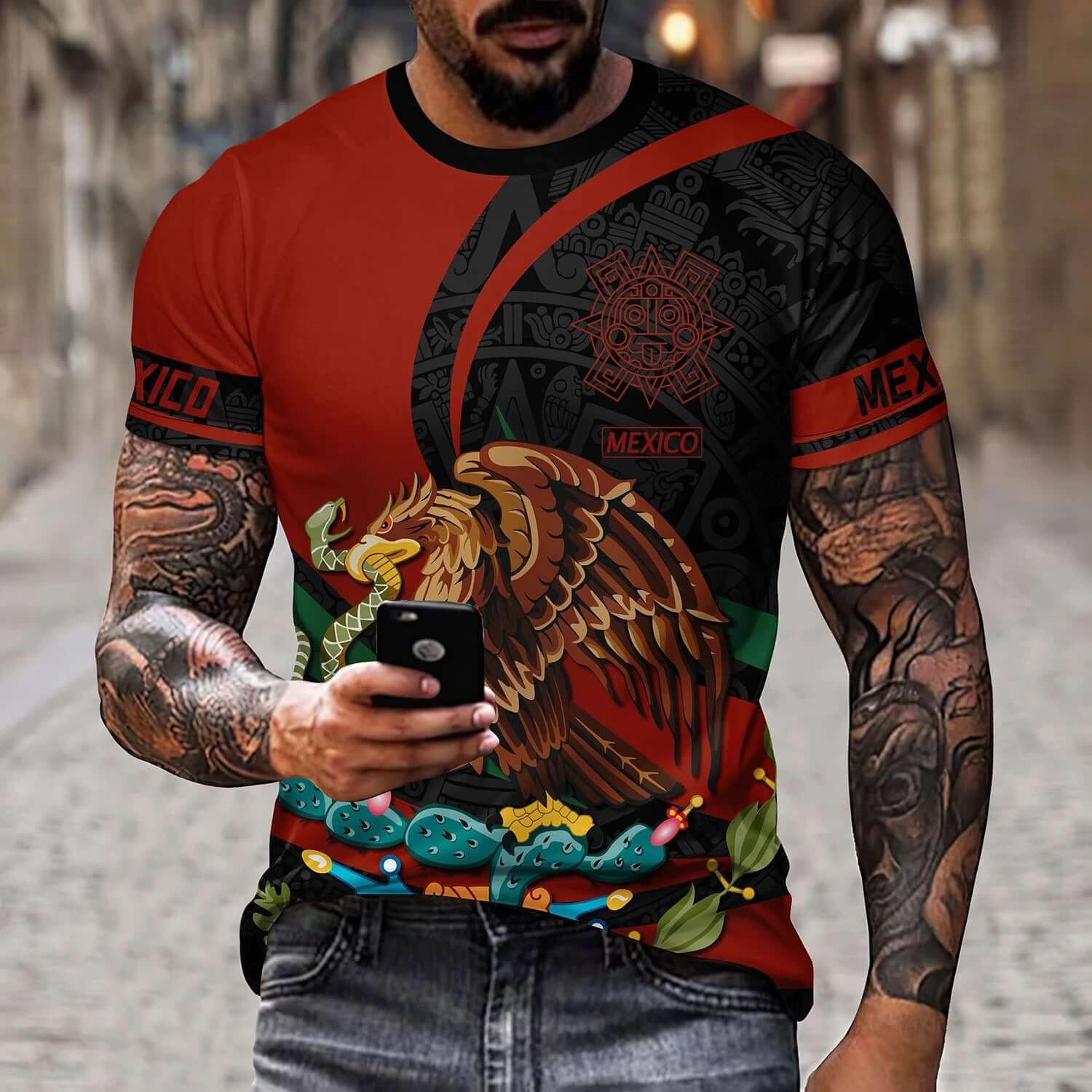 Eagle And Snake T-shirt Loose Round Neck Men&