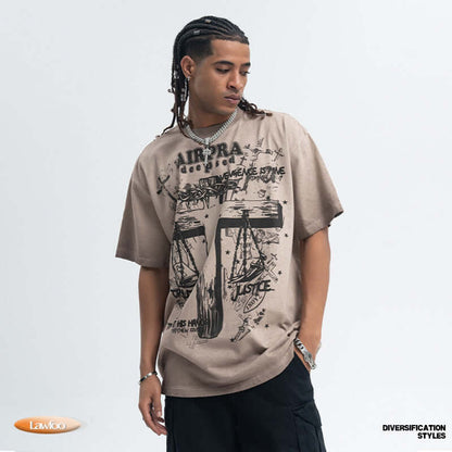 Printed Cotton Short-sleeved T-shirt Men&