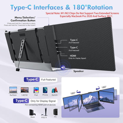 Laptop Screen Extender 14 Inch FHD IPS Portable Dual Triple Monitor Display USB C HDMI