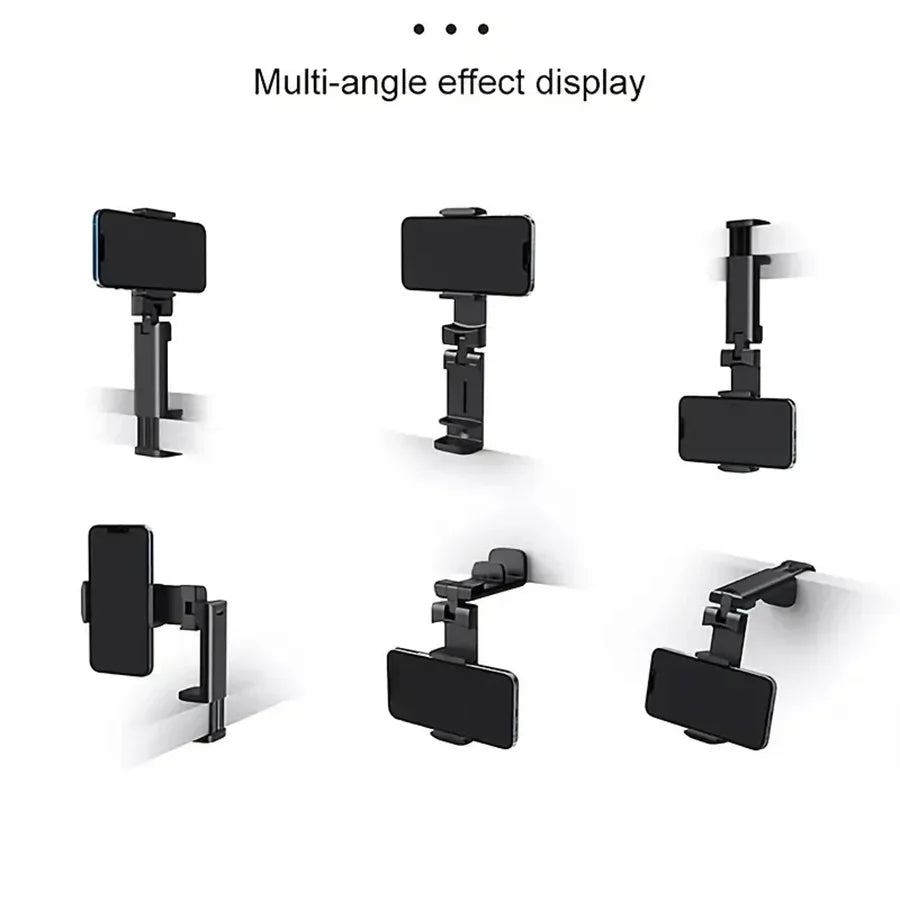 Opvouwbare 360 graden Telefoonhouder toont verschillende hoeken voor handsfree gebruik van smartphones.