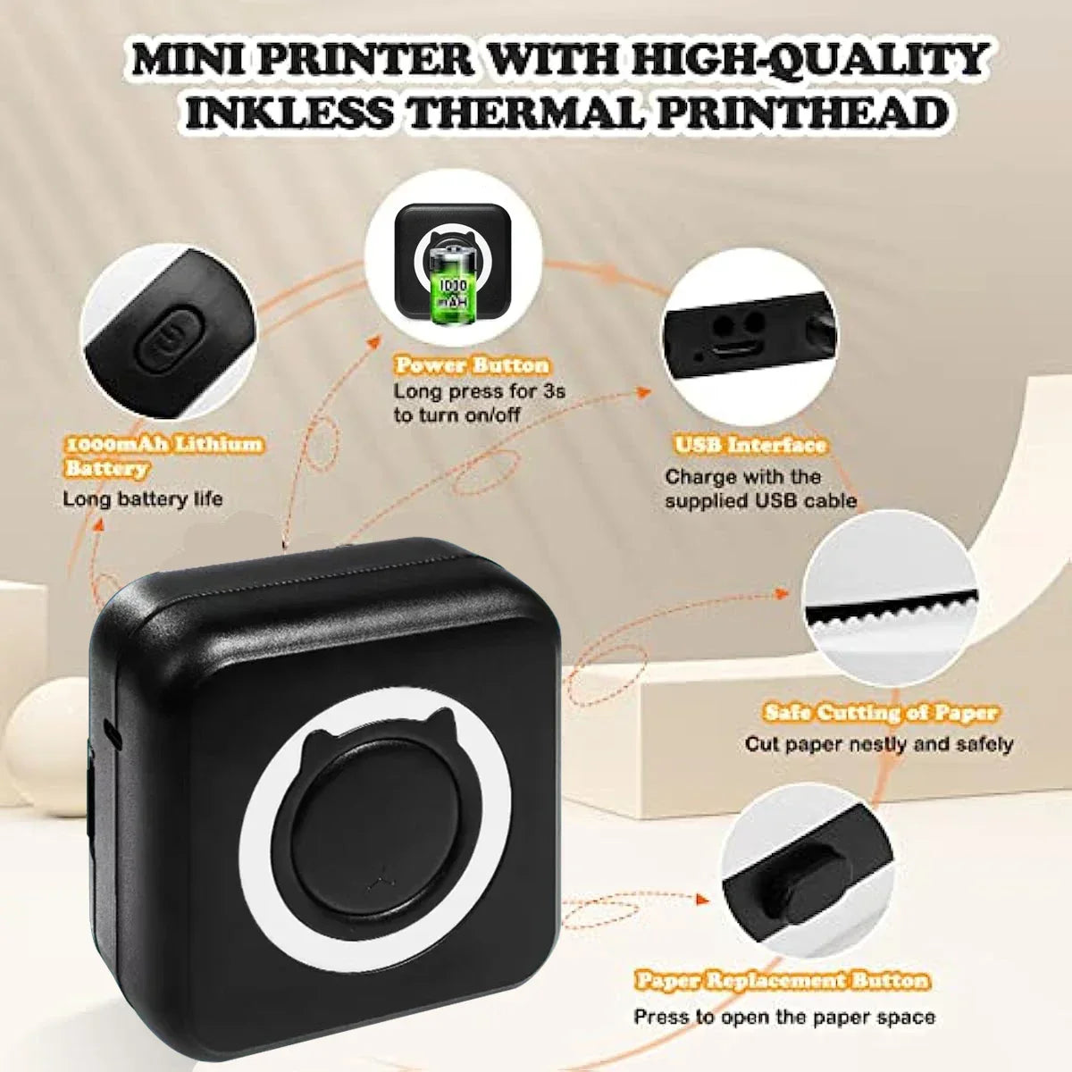 Mini Draadloze Thermische PrinterPhoto Pocket Thermal Label Printer 58Mm Printing Wireless Bluetooth Android IOS